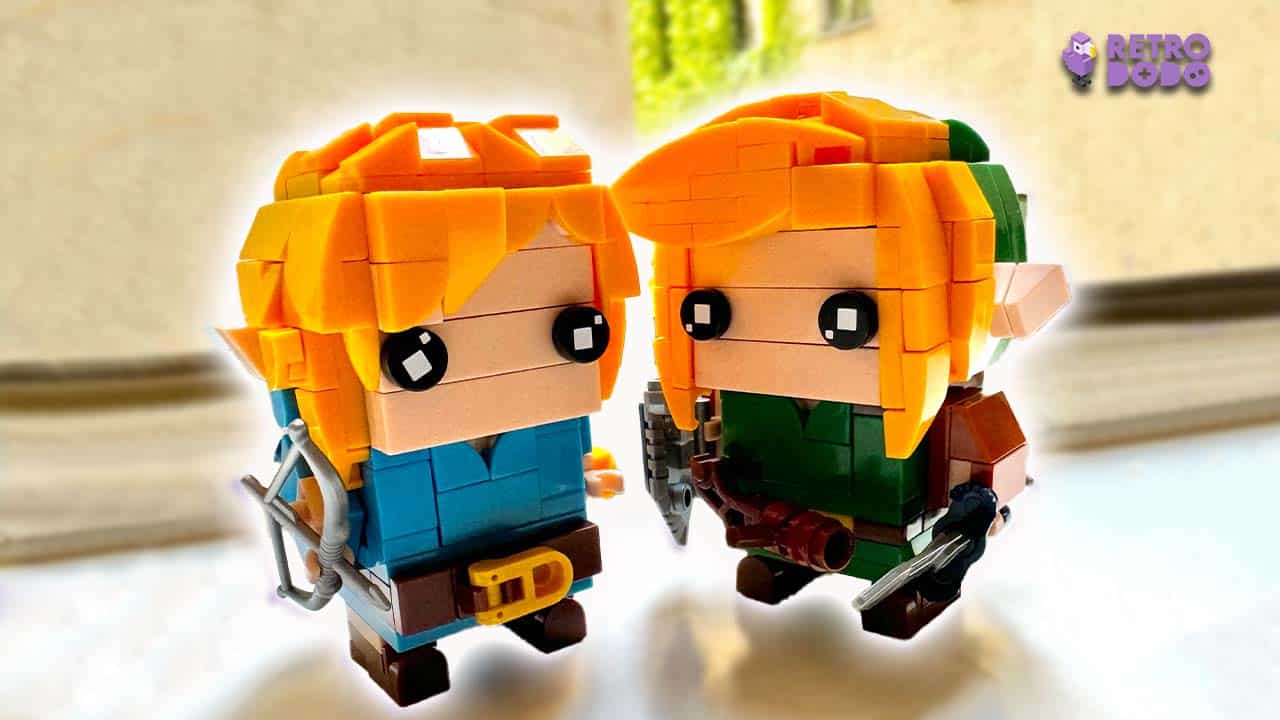 Two Link figures from a Fake LEGO zelda set on a windowsill