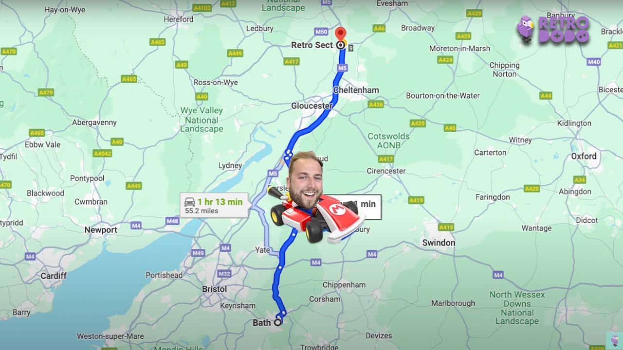 Brandon's face on a Mario Kart kart super imposed on Google Maps