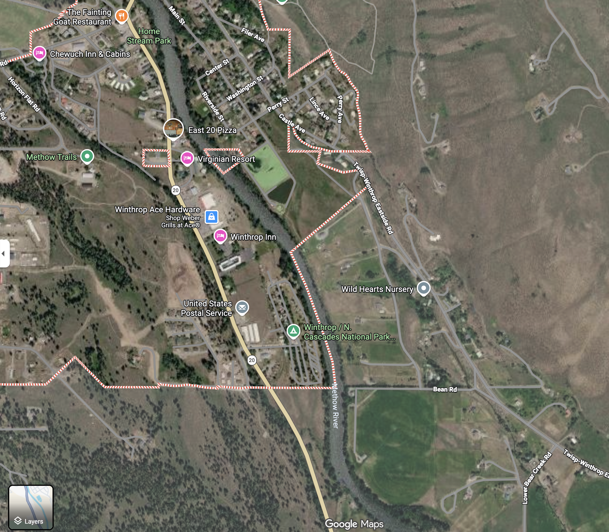 satellite view of Methow River