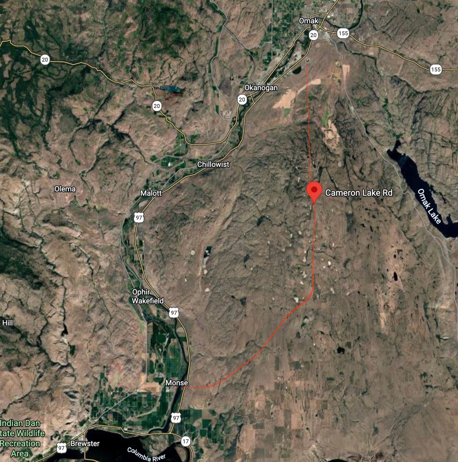 route of Cameron Lake Road