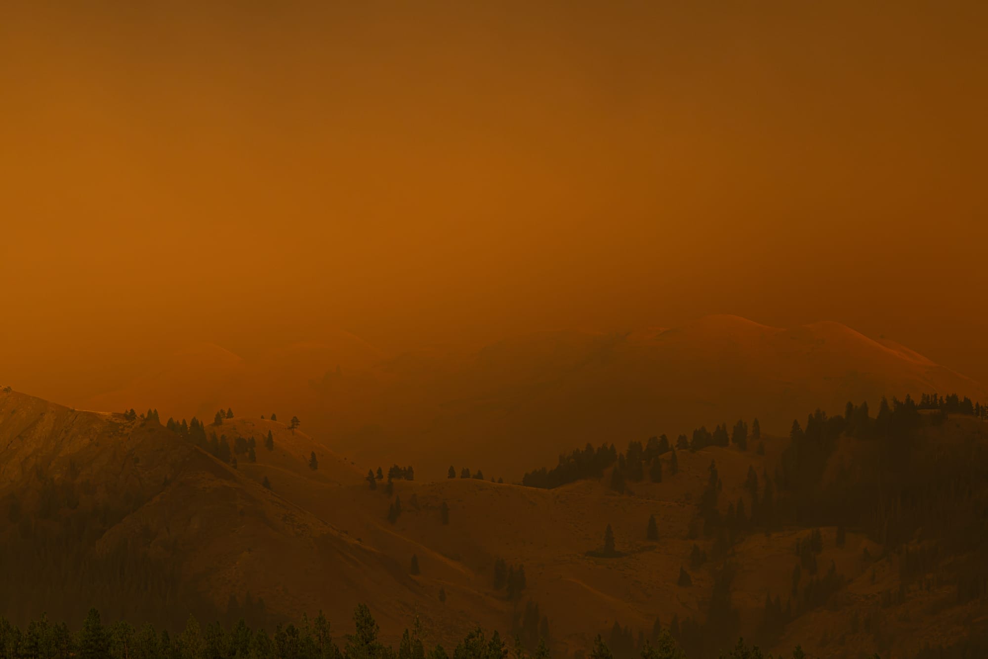 hills in smoke