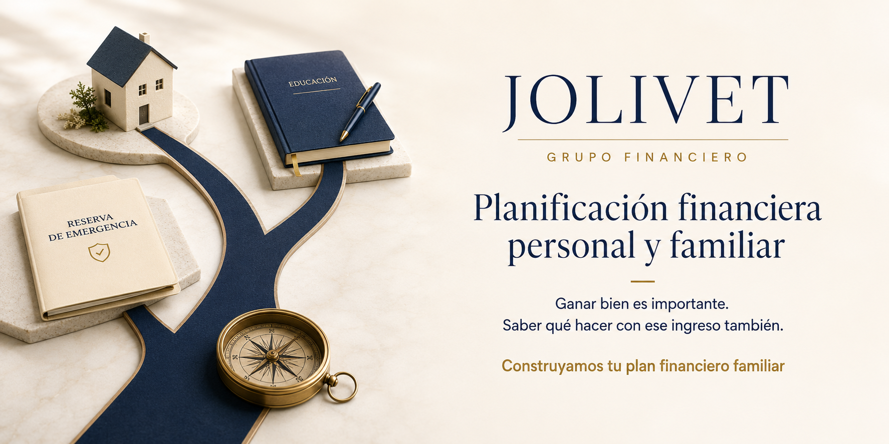 Camino con distintos destinos que representa la planificación financiera familiar para vivienda, educación, emergencias y proyectos futuros.