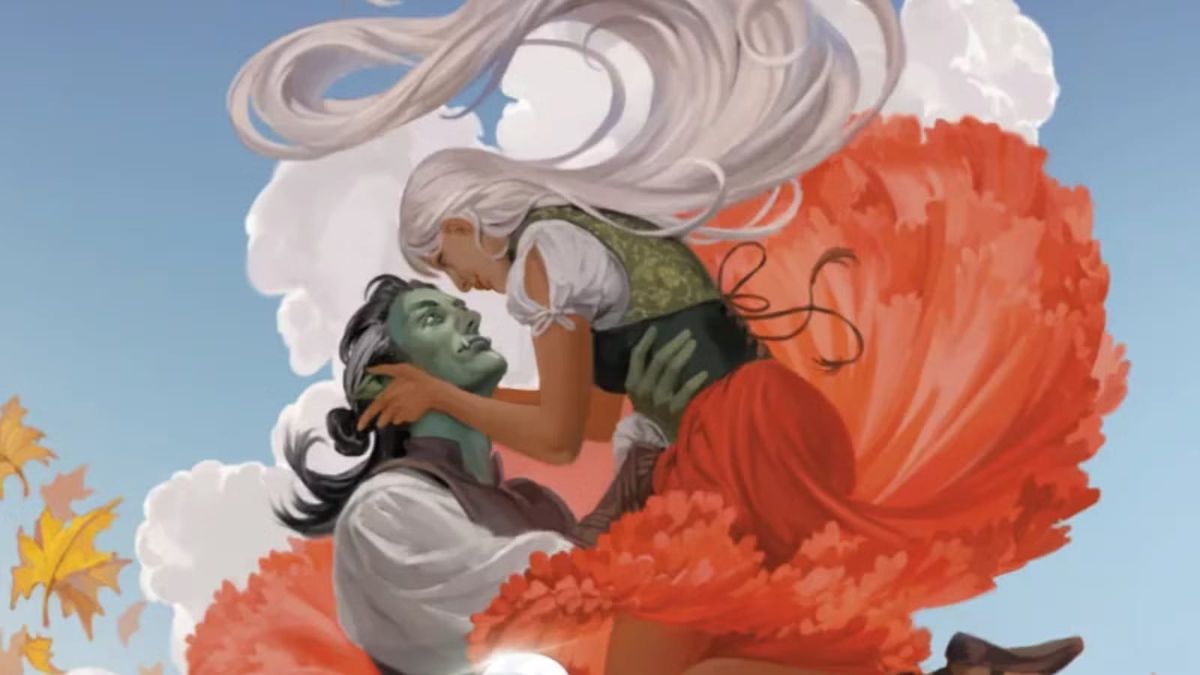 The cover of Thea Guanzon's Tusk Love, in which a half-orc man is lifting a white-haired human woman.