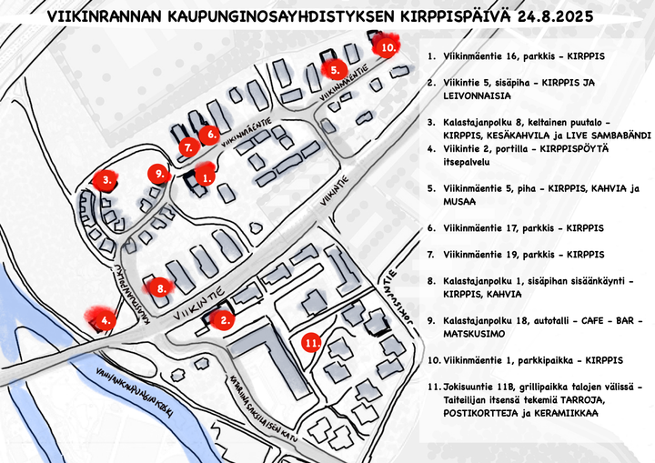 Viikinrannan kirppispäivä sunnuntaina 24.8 – kartta päivitetty