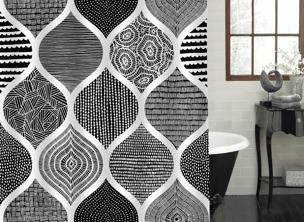 MitoVilla Black Boho Shower Curtain Set