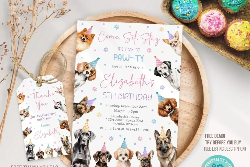 Editable Dog Birthday Invitation template, Puppy Birthday Invitation, Dog Invitation, Puppy Invitation 