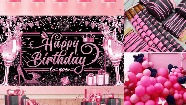 pink and black party decorations