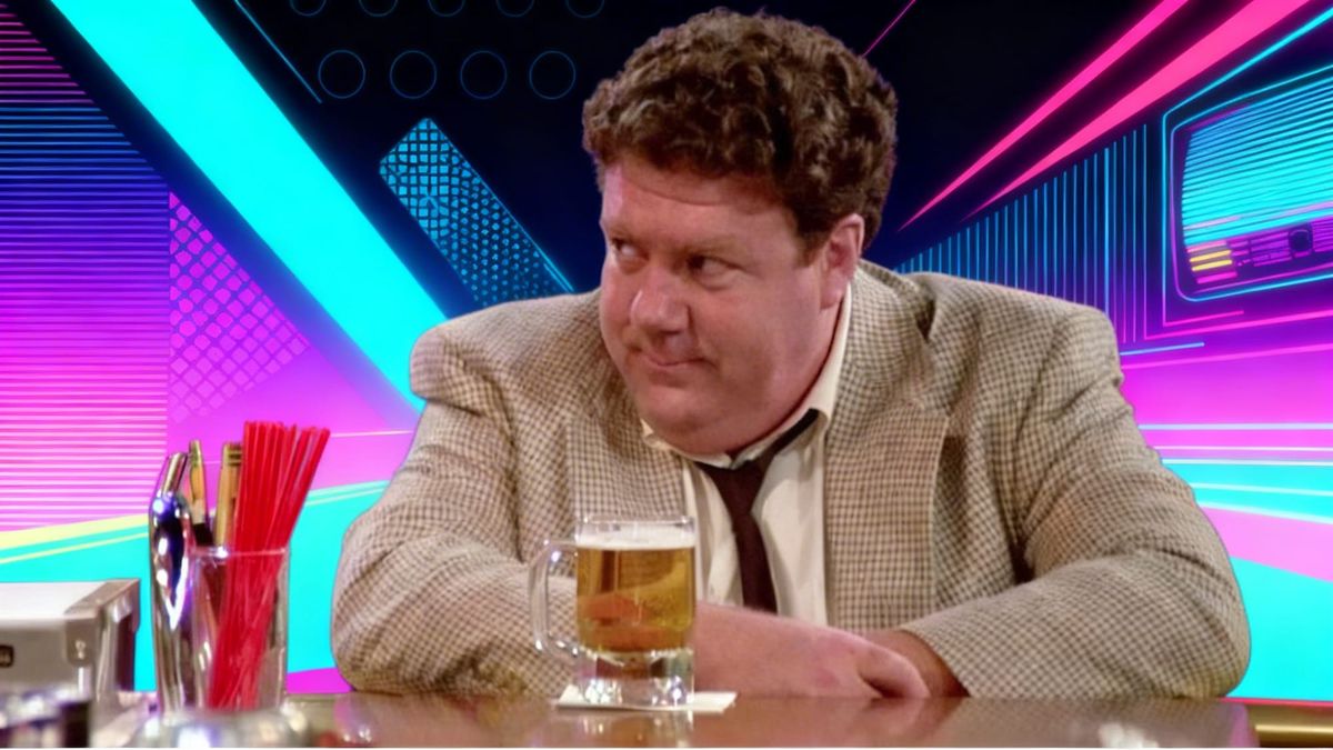 Norm from Cheers being sucked into Synthwave