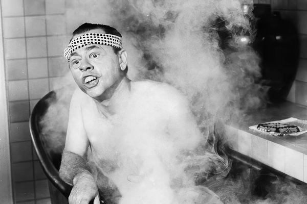 Mickey Rooney regrettably playing a Japanese man in a bathtub from Breakfast at Tiffany's.