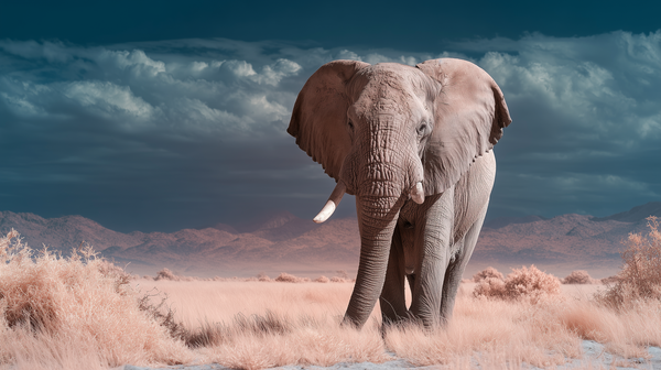 Infrared image of an African Elephant on a dry savanna.