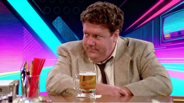 Norm from Cheers being sucked into Synthwave