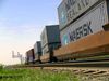 Double Stacked Maersk Train. Drayage. Intermodal.