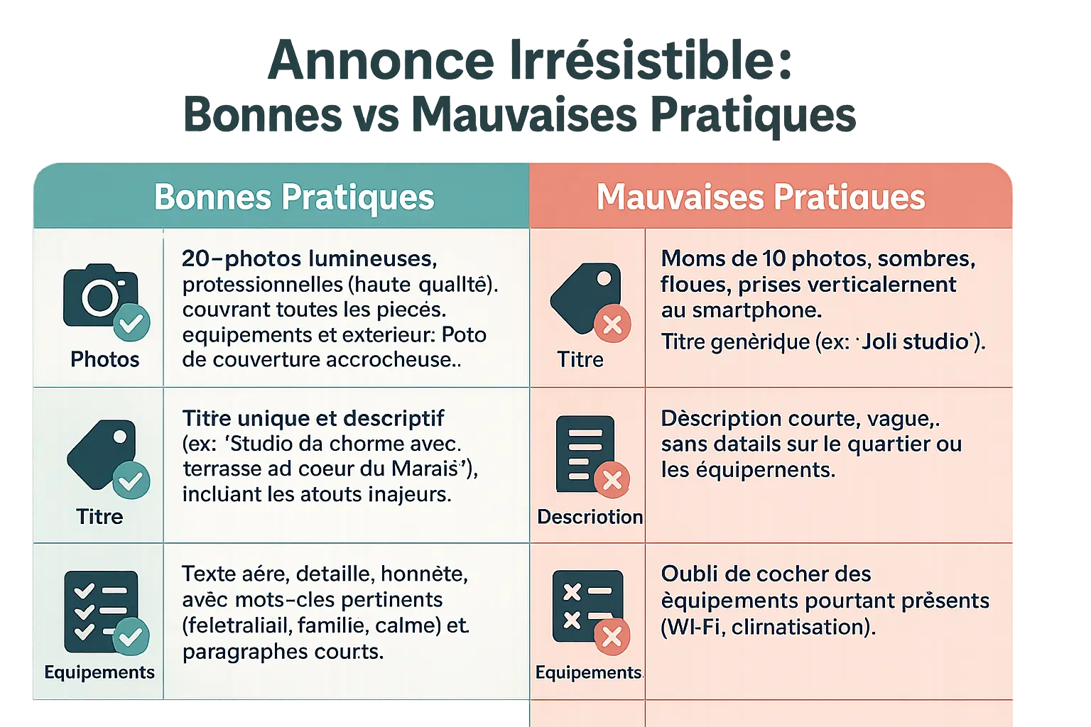 Exemple de photos optimisées pour une annonce Airbnb