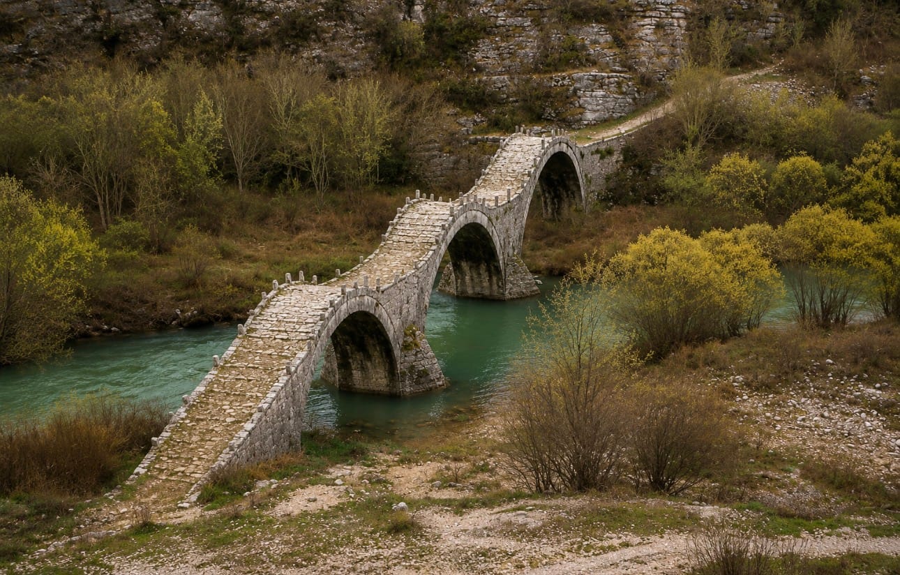 stone bridge ancient arched Zagori