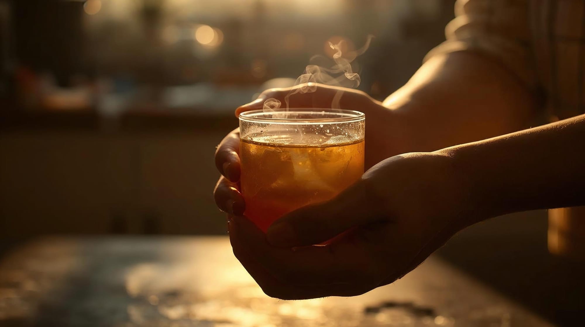 Hands holding warm jeera water for gut health and PCOS relief