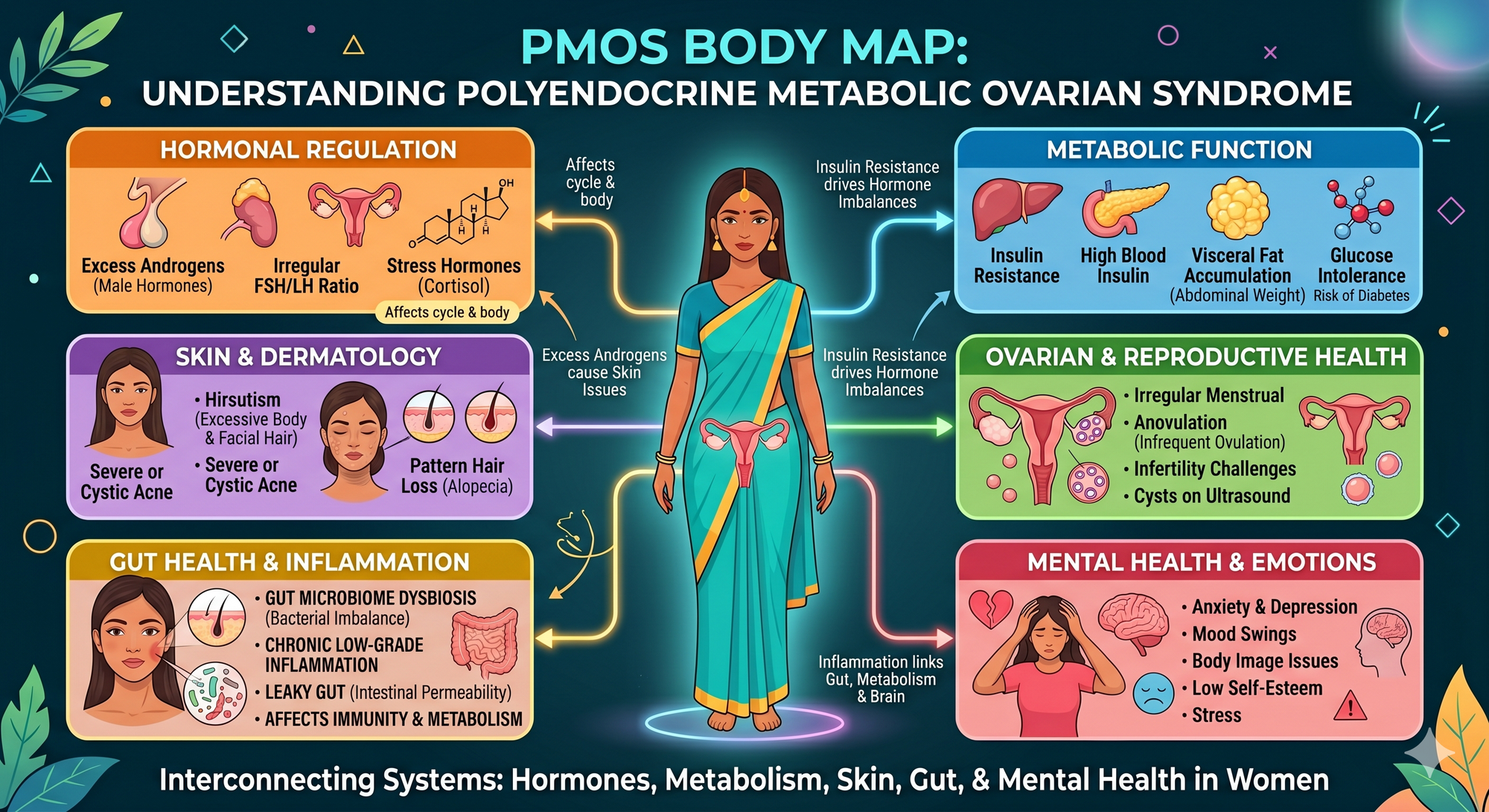 PMOS polyendocrine metabolic ovarian syndrome affects hormones, metabolism, skin, gut, and mental health in Indian women