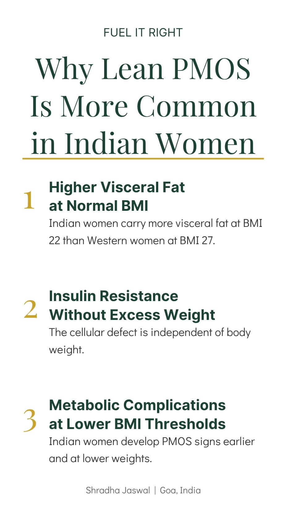 Why lean PMOS is more common in Indian women. Higher visceral fat at normal BMI, insulin resistance without excess weight, metabolic complications at lower BMI thresholds