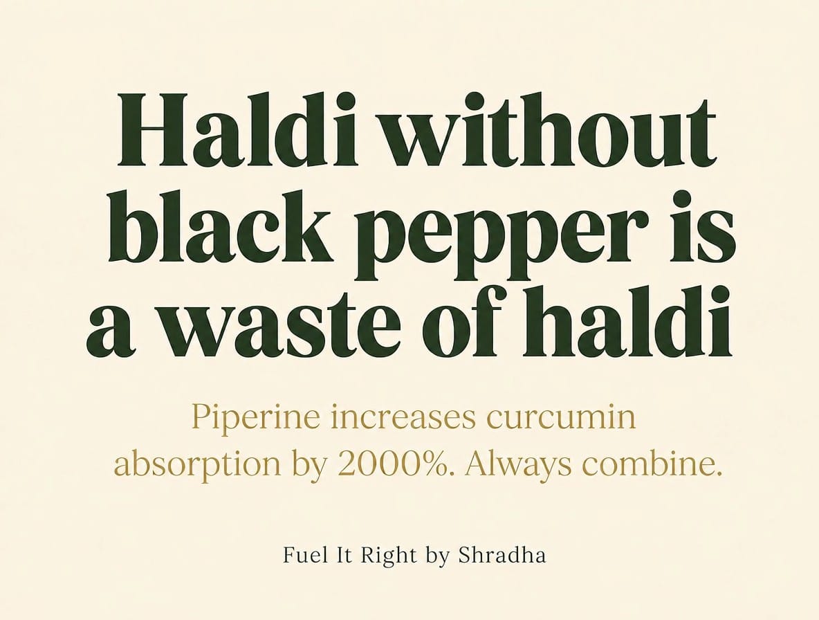 Haldi without black pepper is a waste of haldi — piperine increases curcumin absorption by 2000% for anti-inflammatory benefits in PMOS