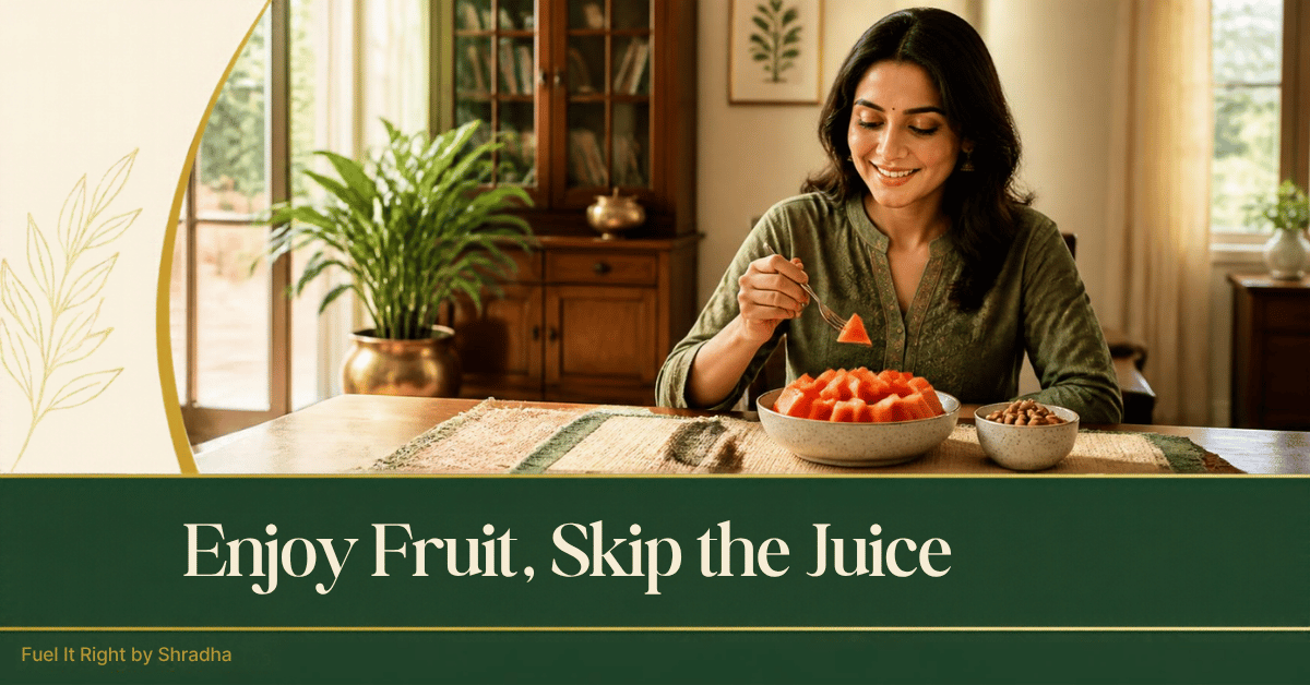 Fruit and diabetes: woman enjoying sliced papaya and nuts at breakfast