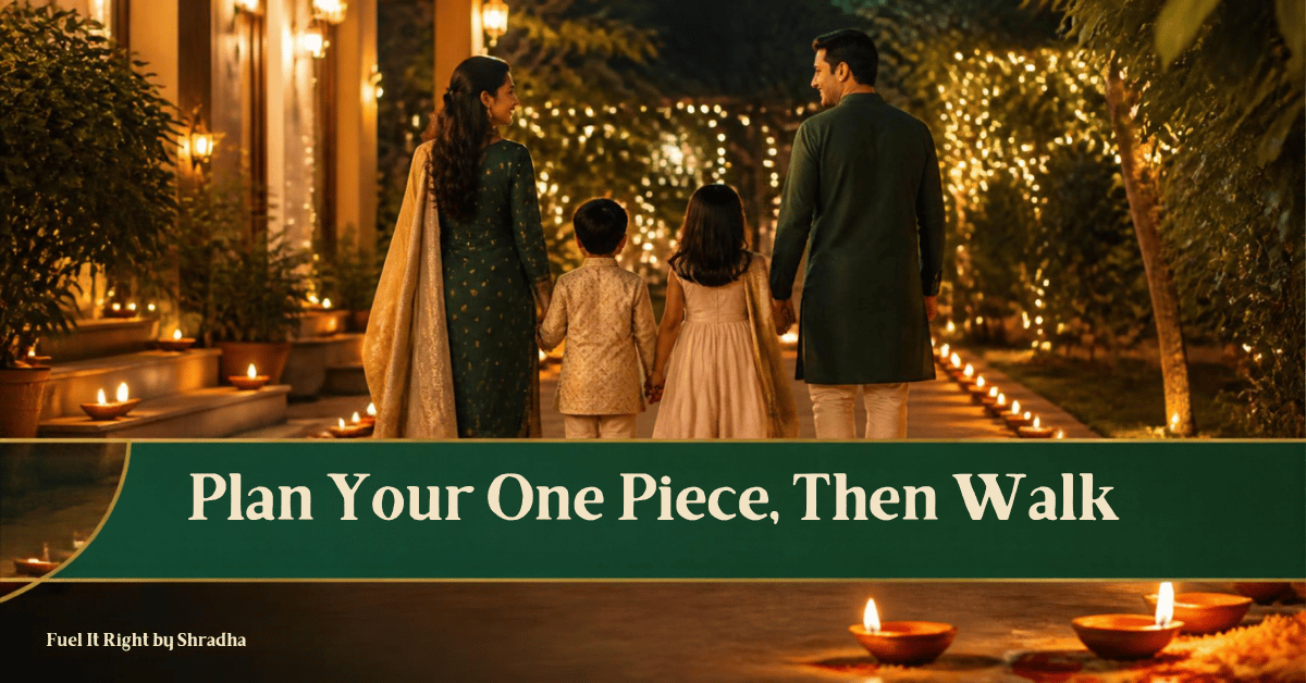 Diwali sweets for diabetes: family walking among diyas after a festive dinner