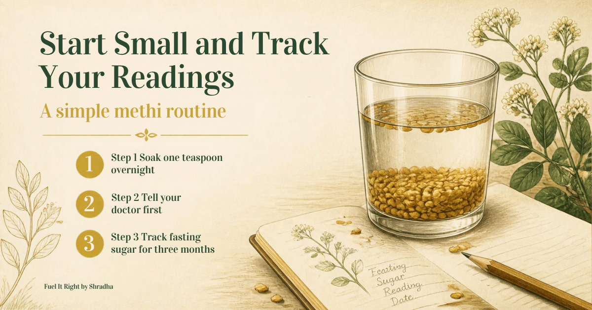 Methi seeds for diabetes: soak a teaspoon overnight, tell your doctor, track fasting sugar