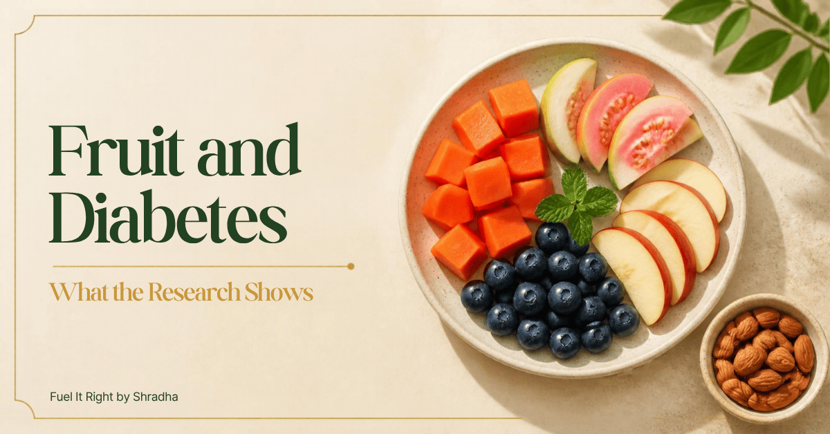 Fruit and diabetes: plate of papaya, guava, apple and blueberries with almonds