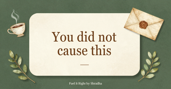 Illustrated quote card reading "You did not cause this" on forest green background, PCOS and PMOS awareness