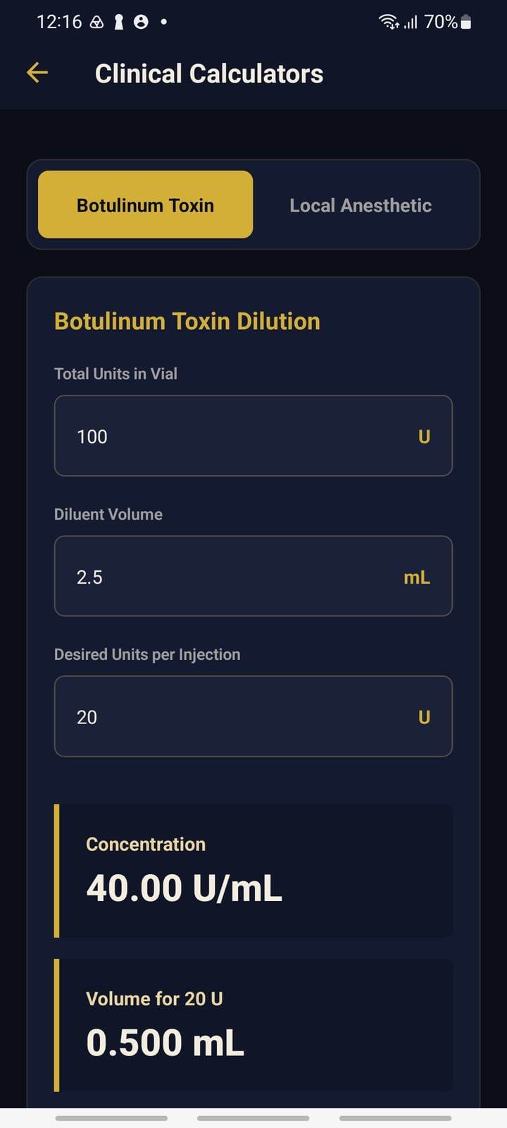 CEMS botulinum toxin dilution calculator