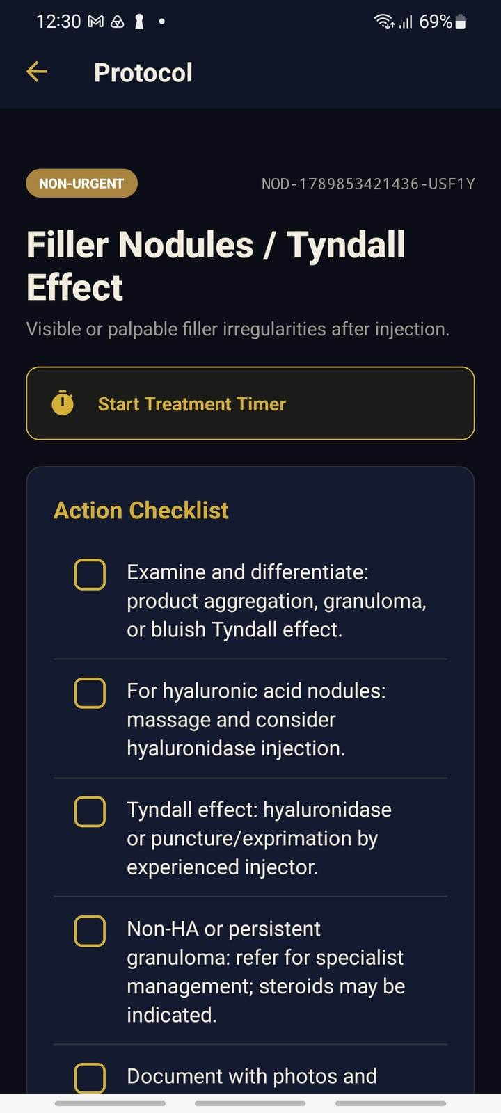 Filler nodules and Tyndall effect protocol checklist in CEMS