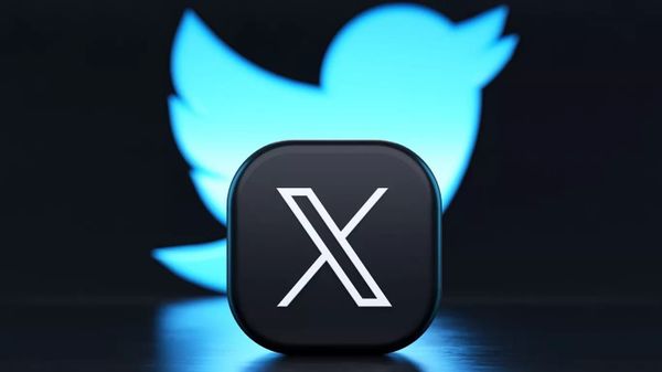 Illustration showing the X logo in front of the fading Twitter bird, symbolising the evolution from Twitter to X.