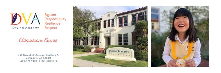DaVinci Academy: Reason, Responsibility, Resilience, Respect logo. Admissions Events. 