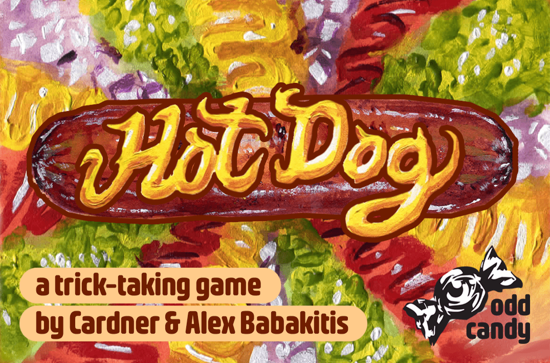 Front cover of the game Hot Dog, which shows a hot dog surrounded by toppings