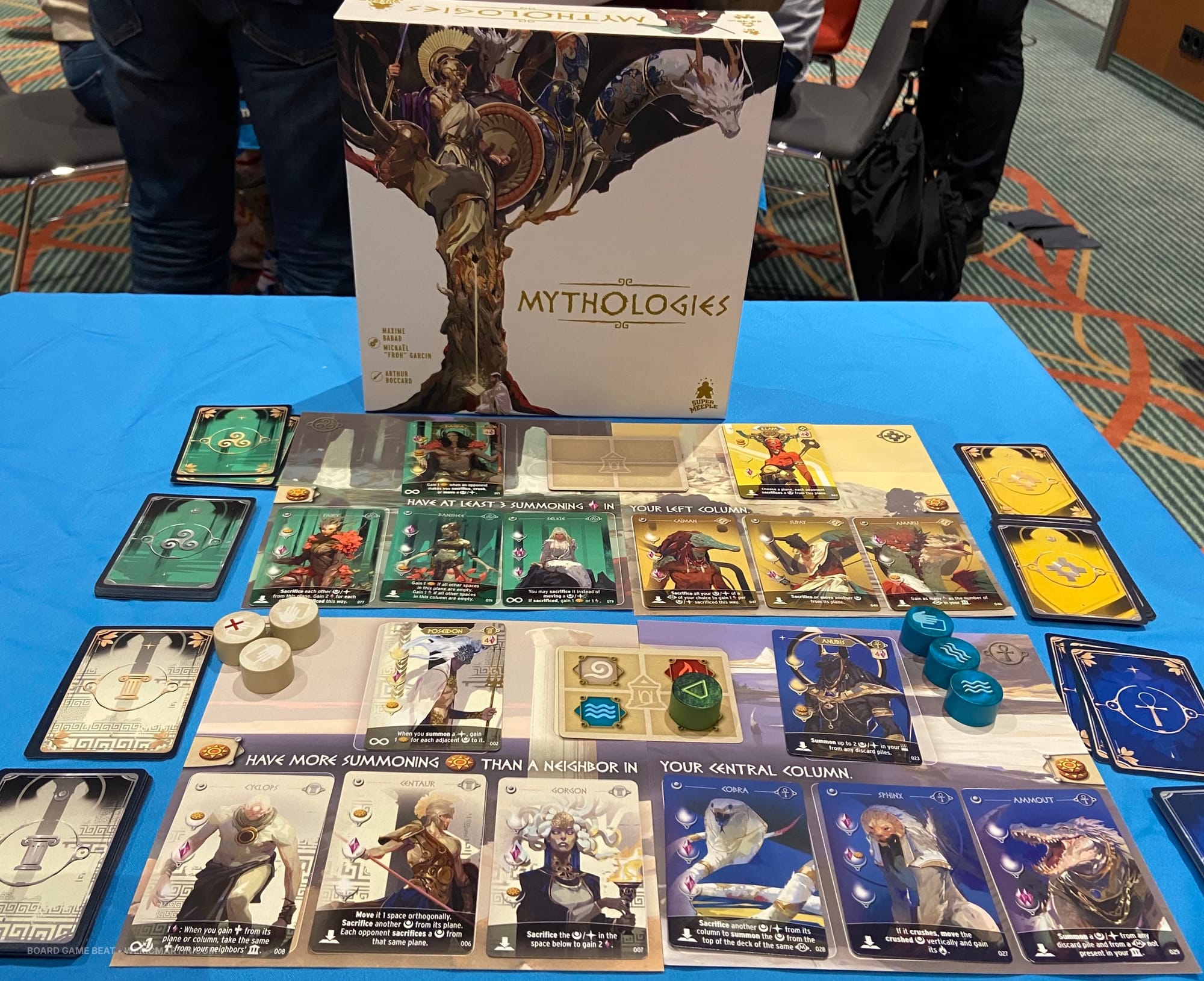 Mythologies game box with a display for cards from four worldwide cultures