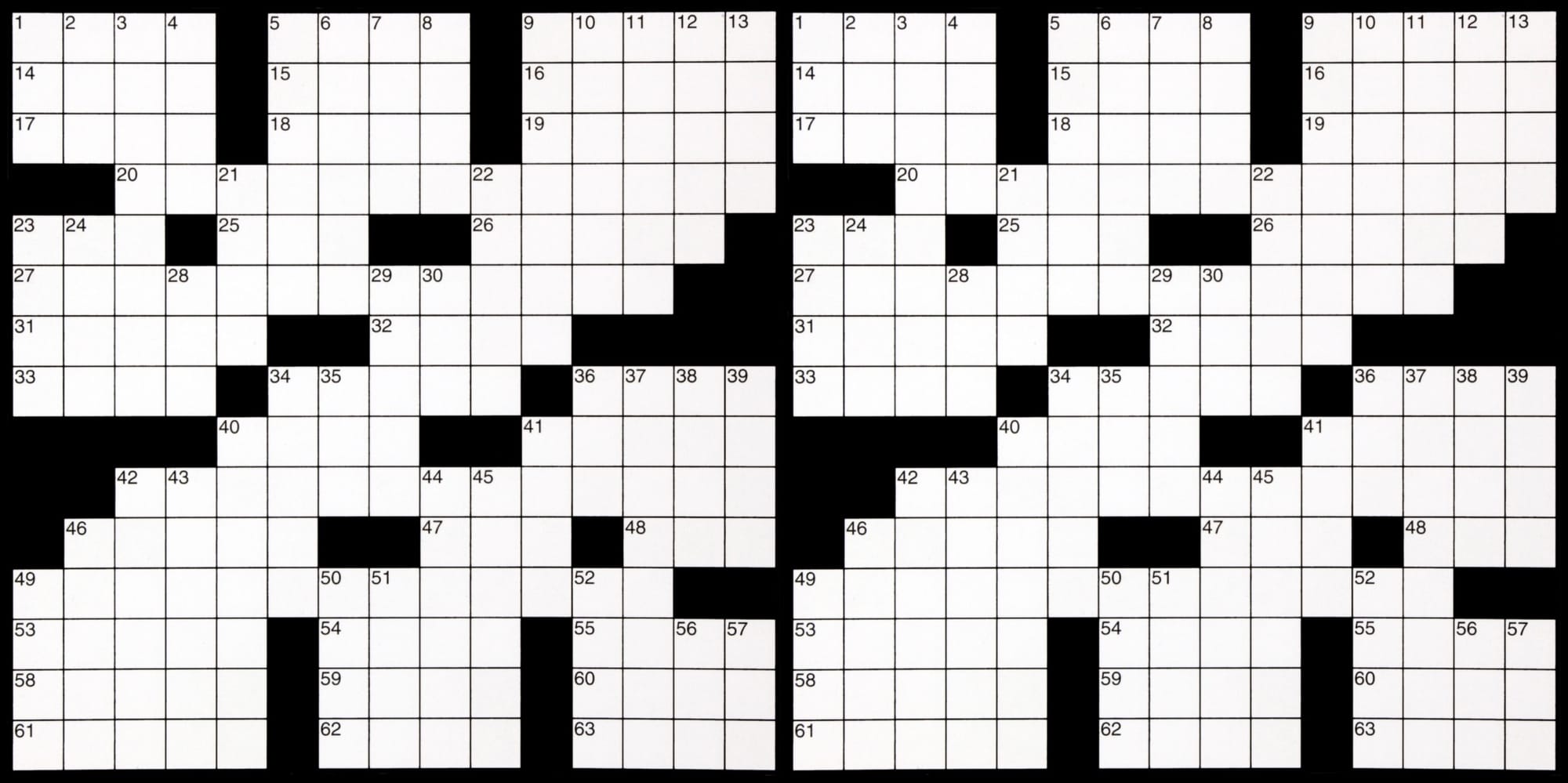 The same crossword puzzle is presented twice, side by side