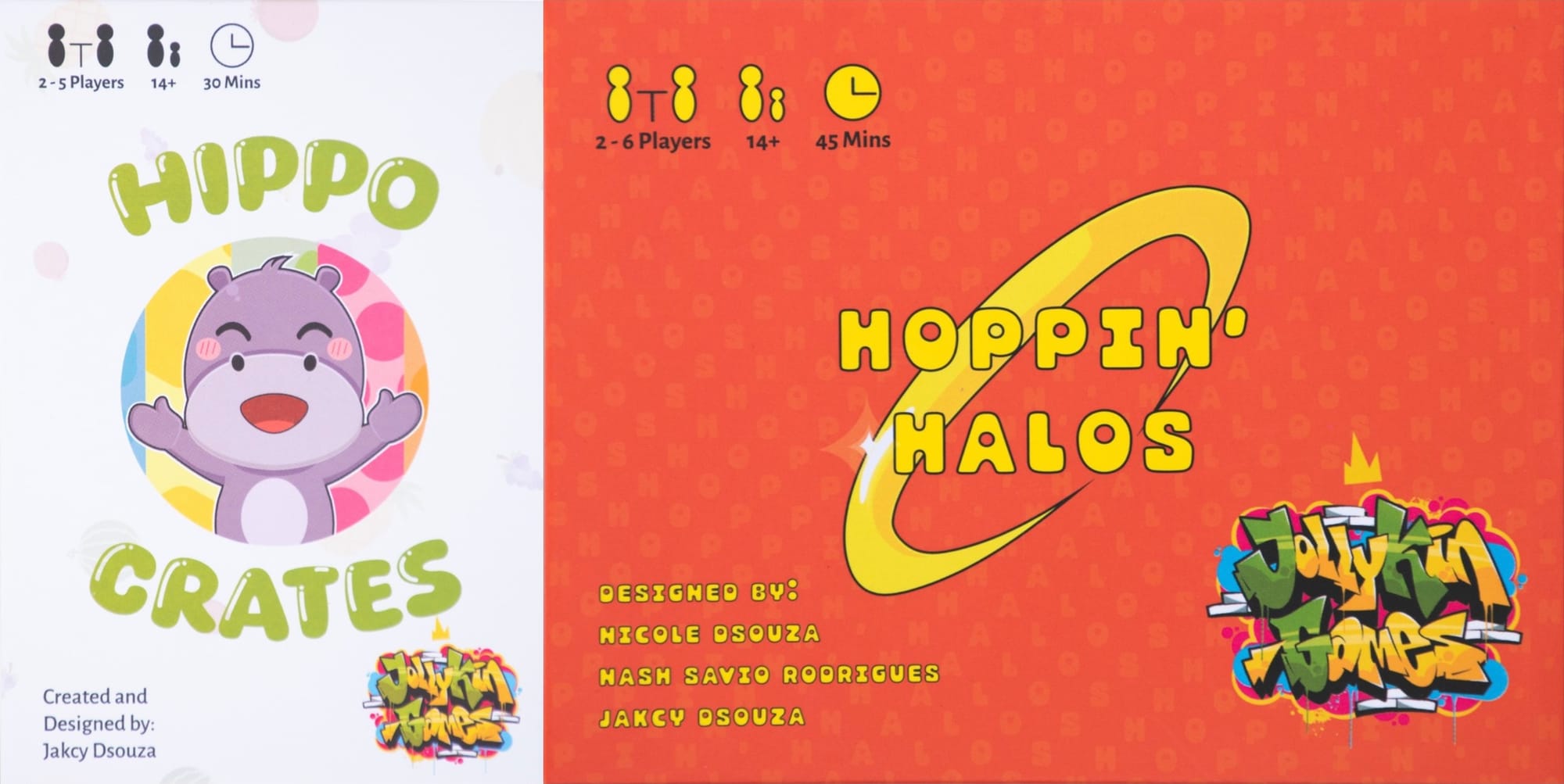 Front covers of Hippo Crates and Hoppin' Halos