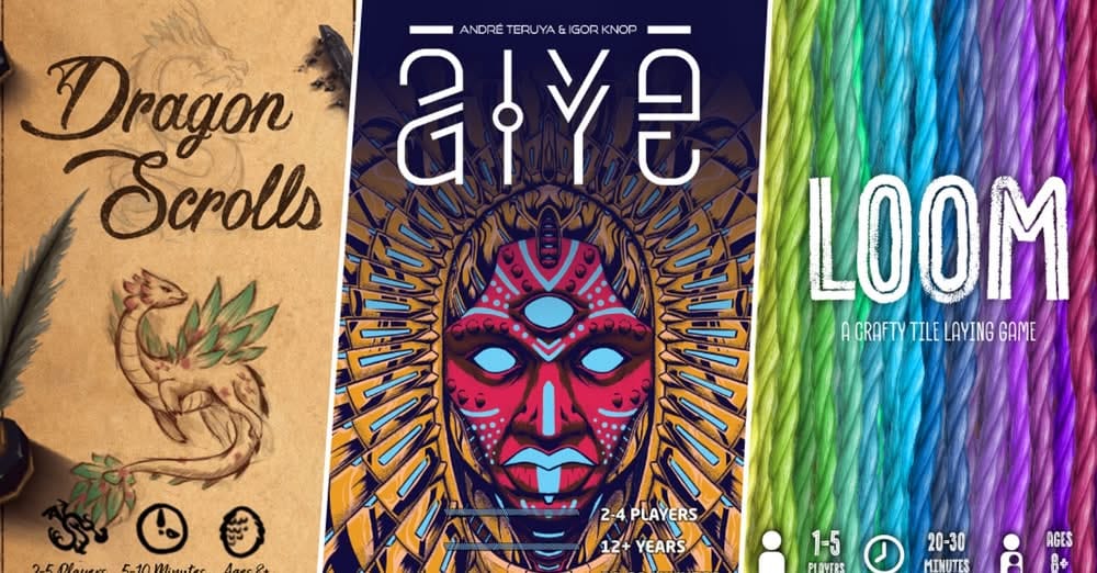 Promotional image showing covers of Dragon Scrolls, Àiyé, and Loom