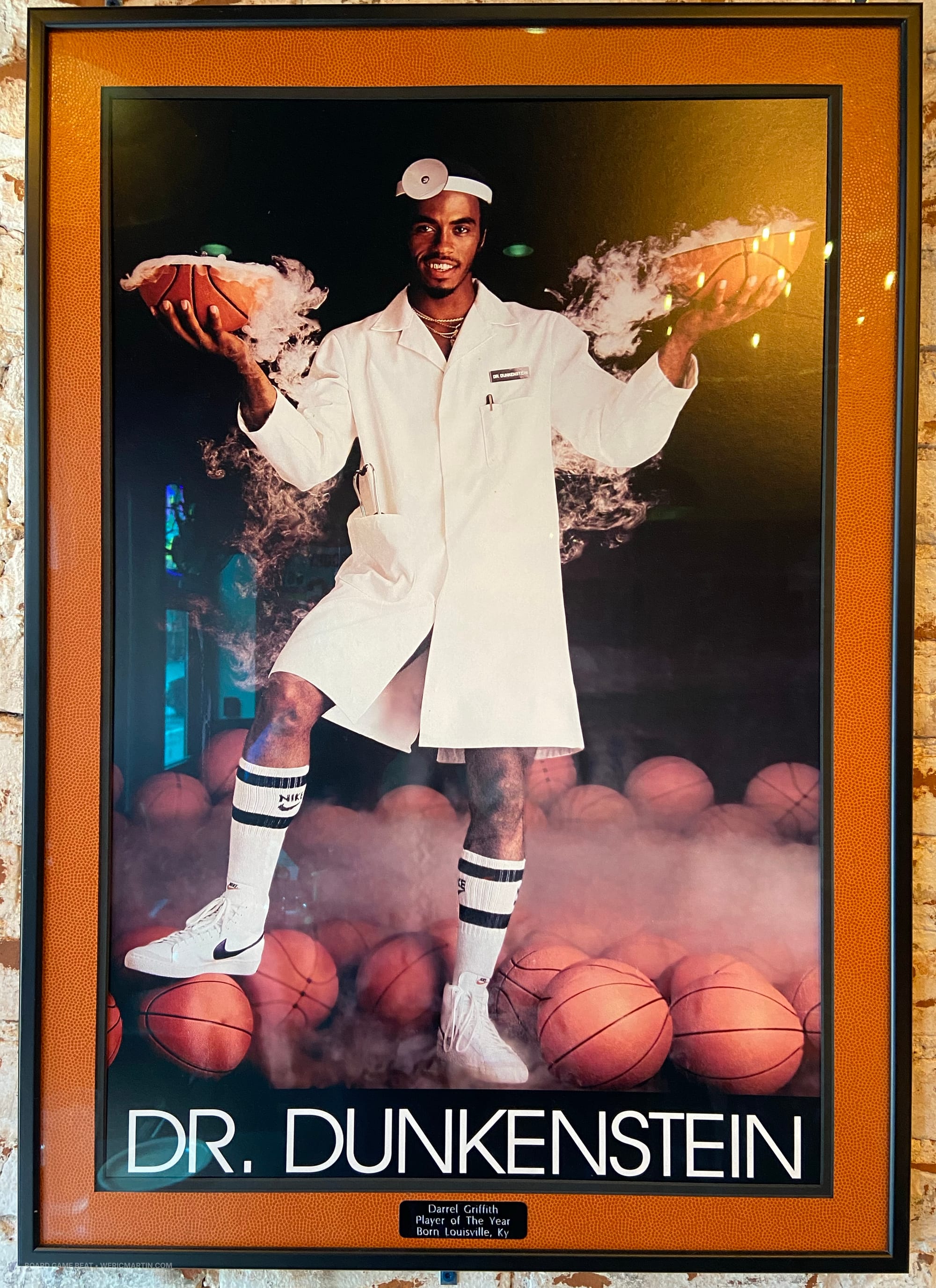 A poster featuring basketball player Darrell Griffith, nicknamed Dr. Dunkenstein