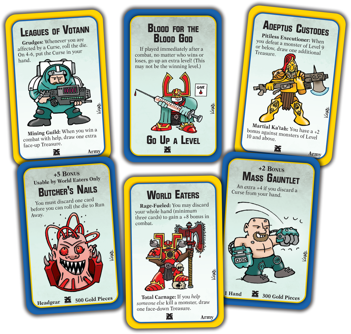 Sample cards from Munchkin Warhammer 40,000: Grudges and Gore