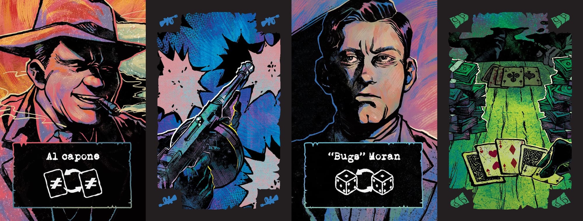 The two character cards in The Four Deuces, and the remaining two suits