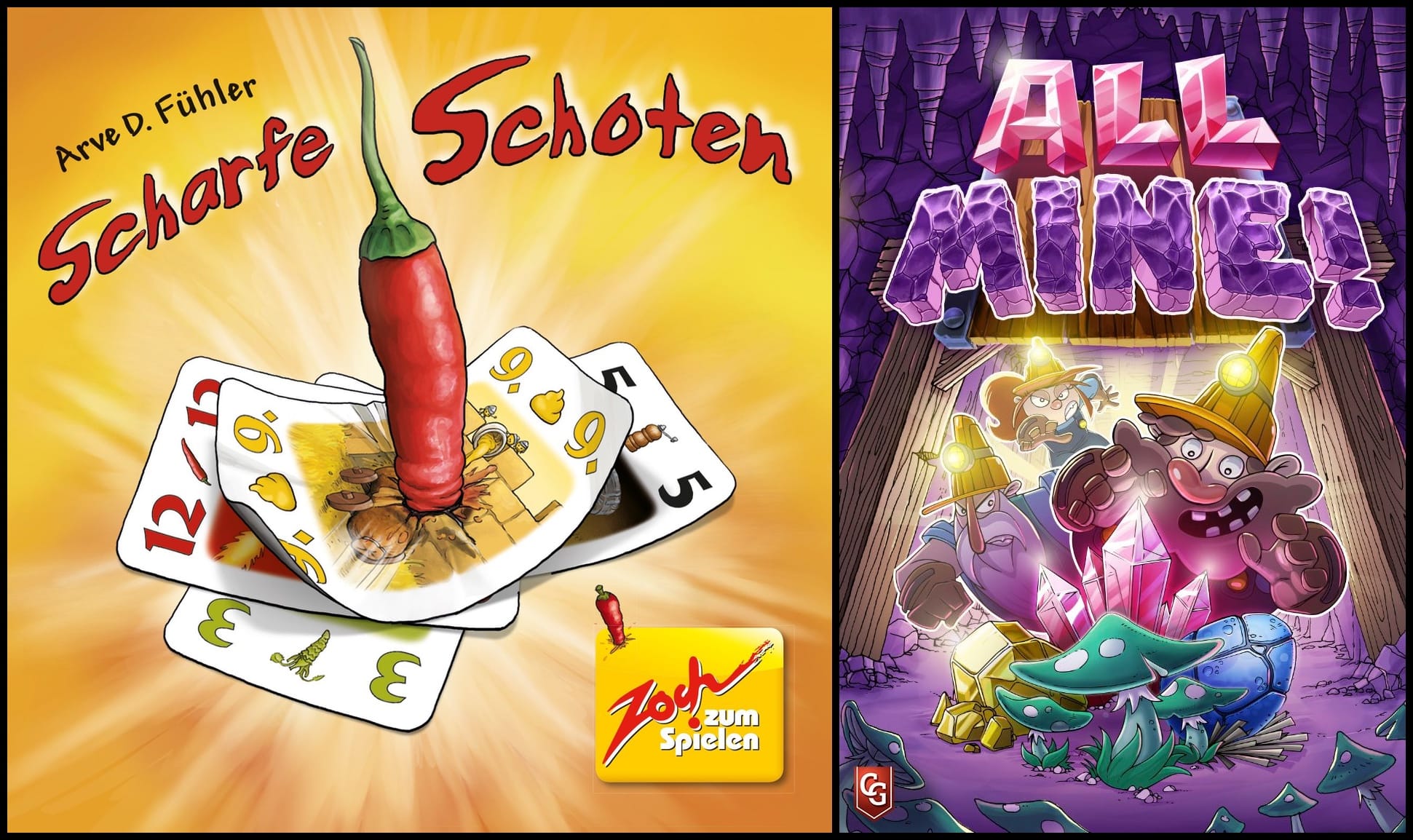 Front covers of Scharfe Schoten and All Mine!