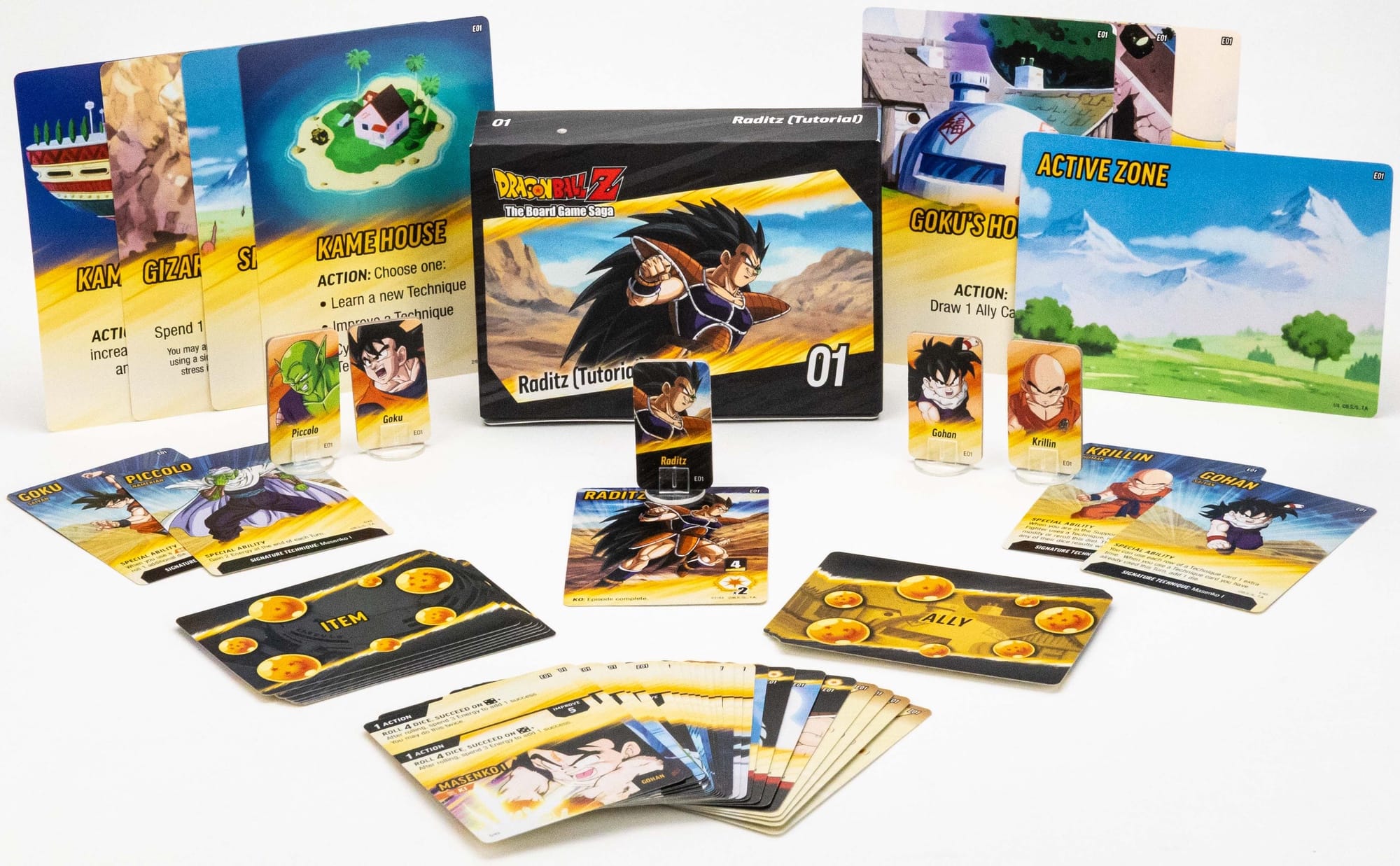 Game components included in box 1, labeled "Raditz (Tutorial)"