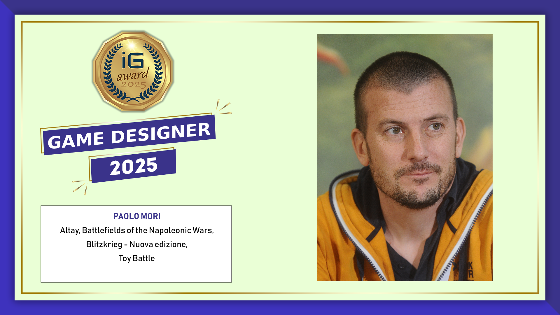 ioGioco award image for game designer of the year Paolo Mori