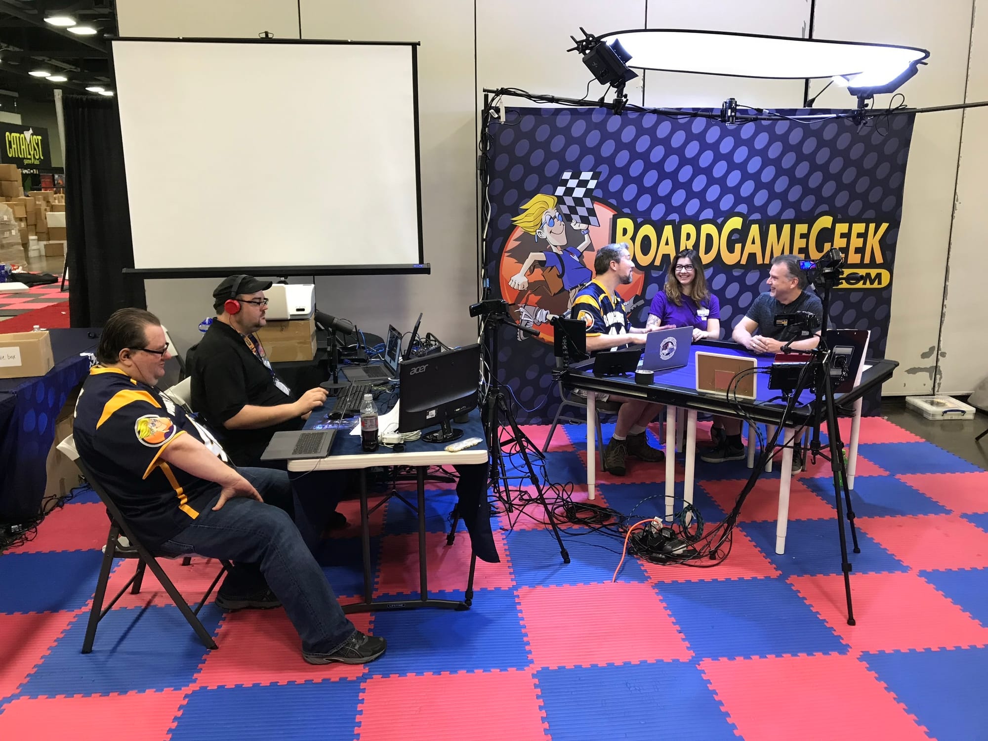 A picture of the BoardGameGeek livestreaming set-up from Origins Game Fair 2019