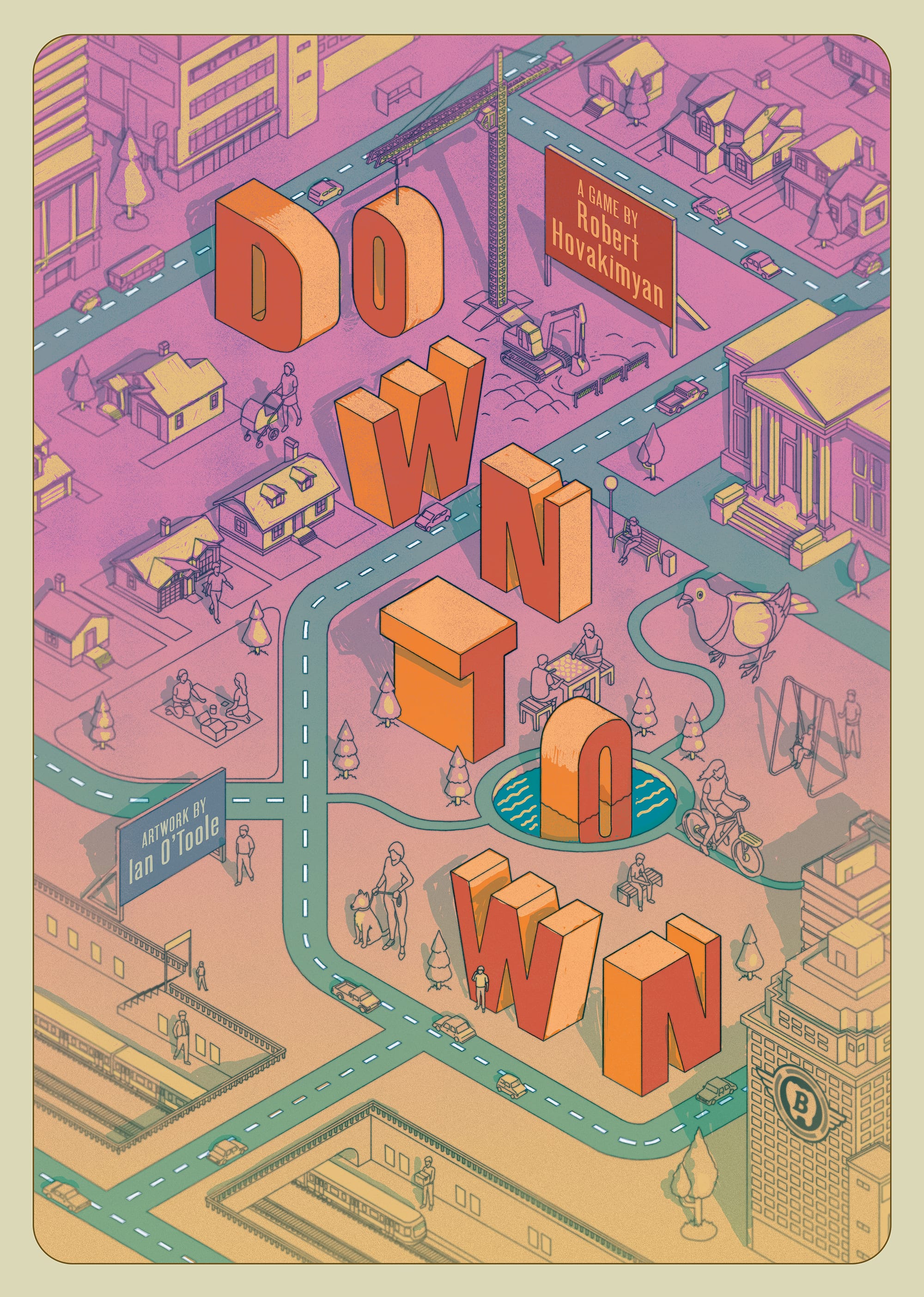 Front cover of Downtown, which shows letters being erected in the town like buildings.