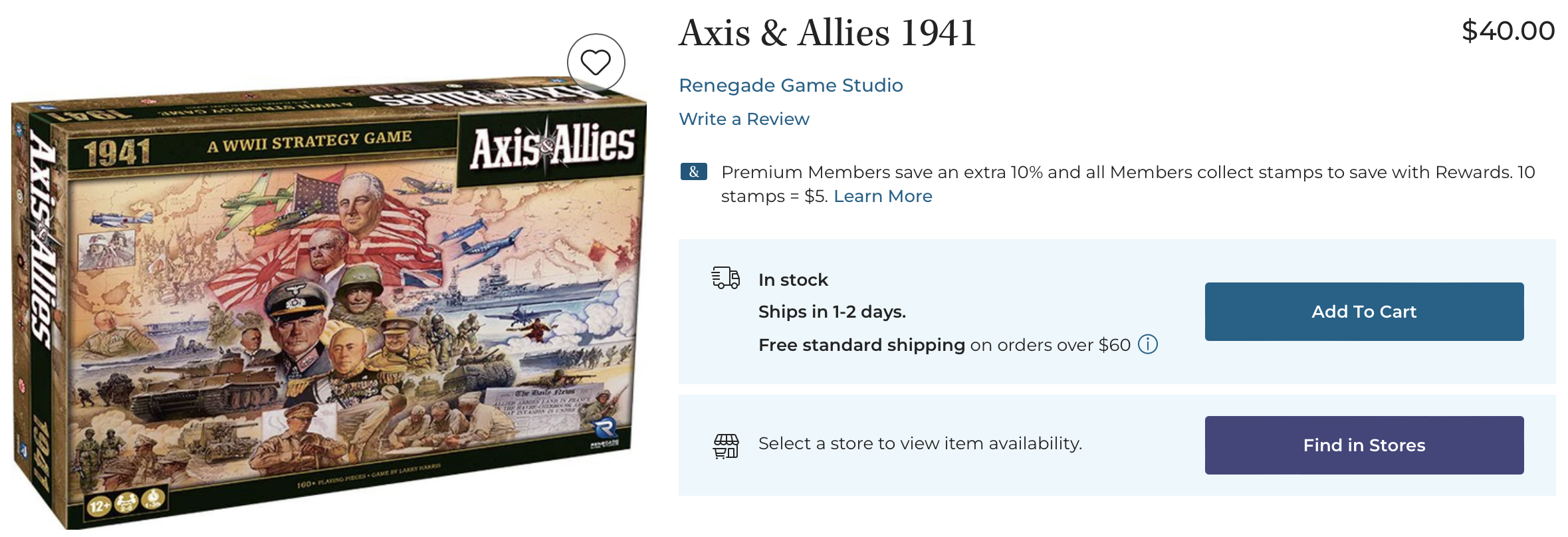 Barnes & Noble listing for Axis & Allies 1941 on its website, which credits only "Renegade Game Studio"