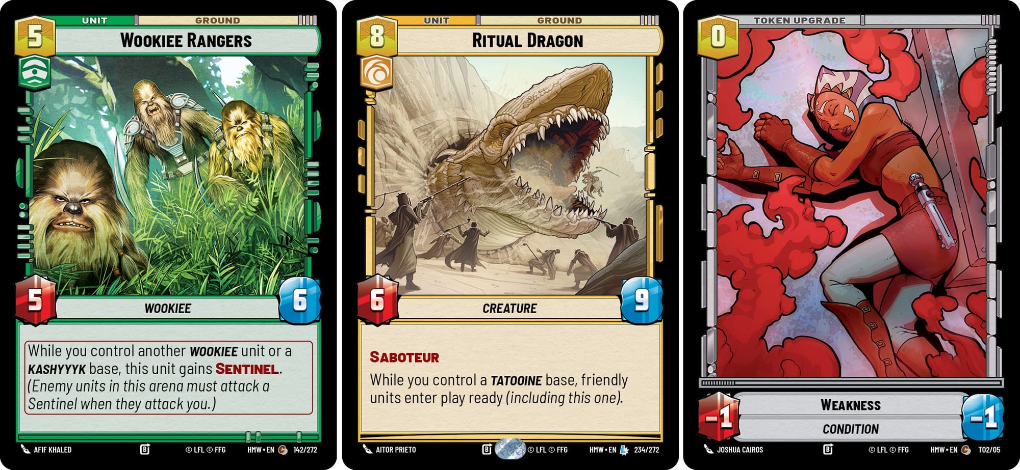 Cards show Wookiee Rangers, Ritual Dragon, and Weakness