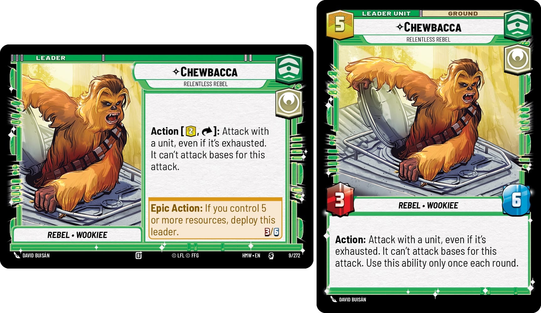The Leader card for Chewbacca and his form once deployed