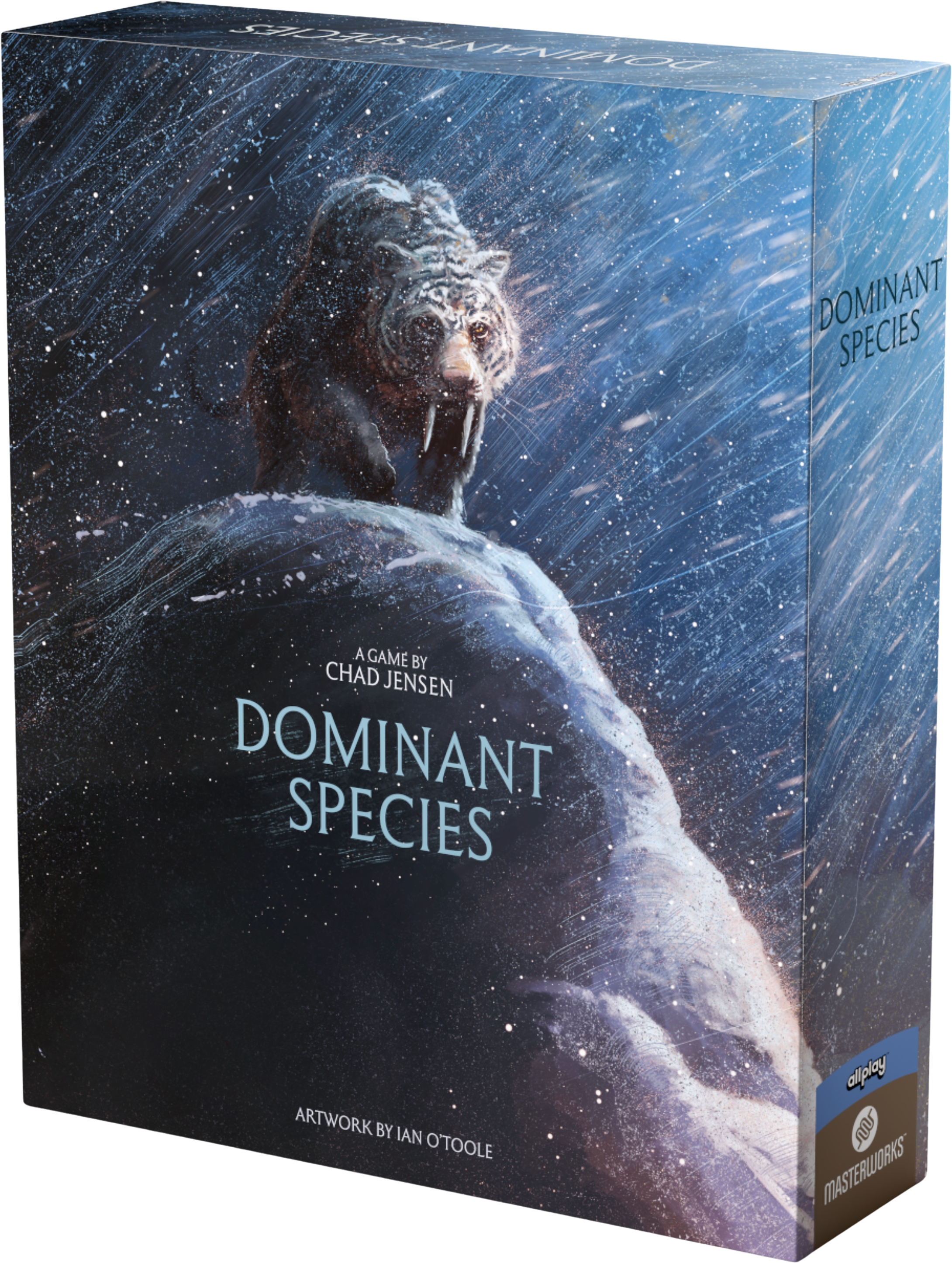 Cover of Dominant Species, which shows a saber-tooth tiger on a rock in a snowstorm.