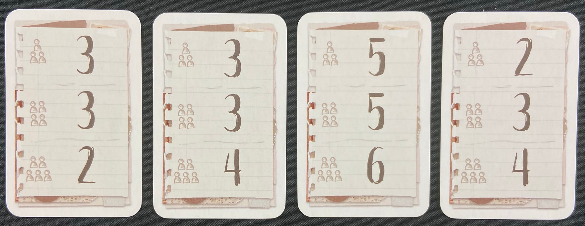 The back of four individual task cards