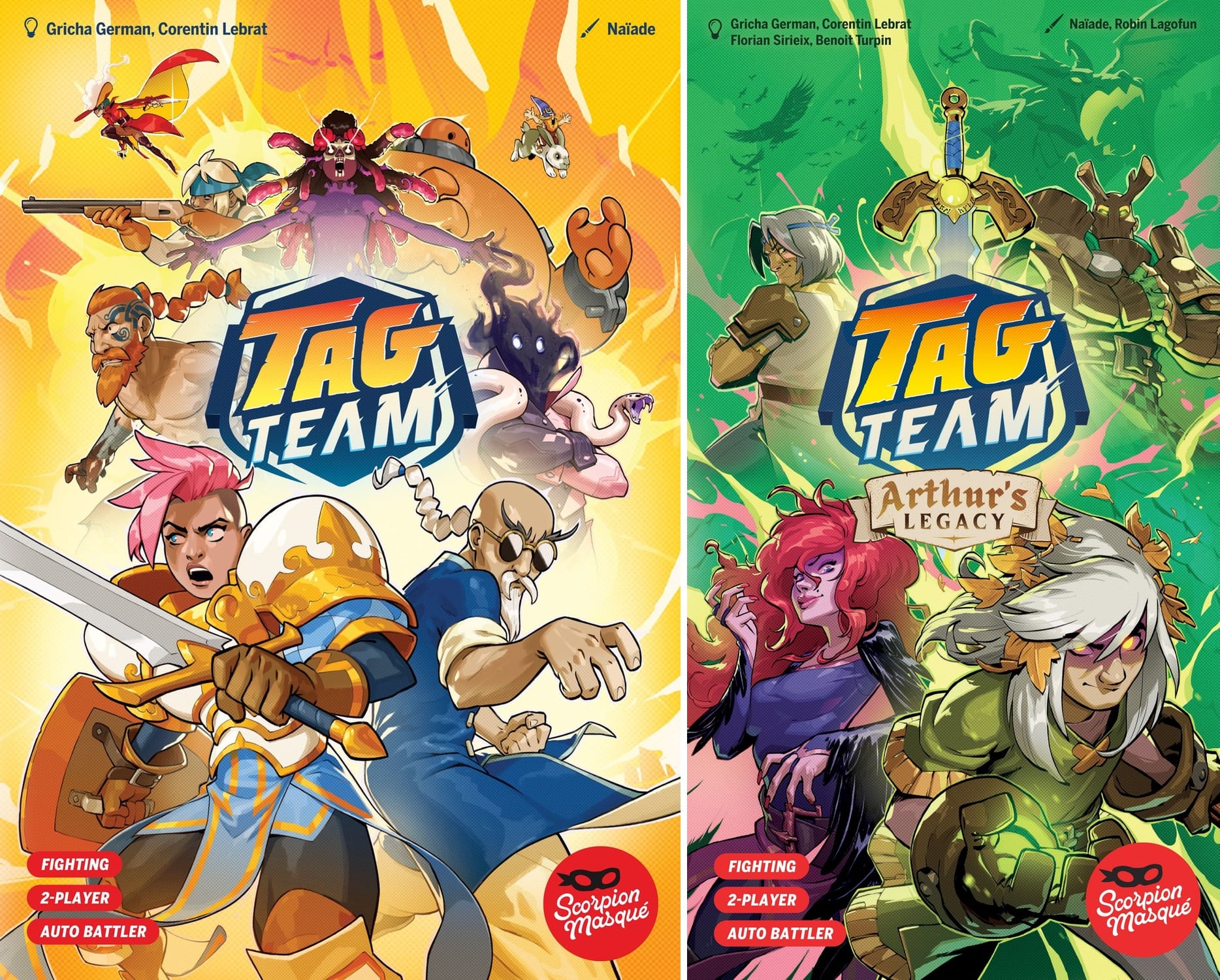 Front covers of Tag Team and Tag Team: Arthur's Legacy, each of which shows included characters in fighting stances.